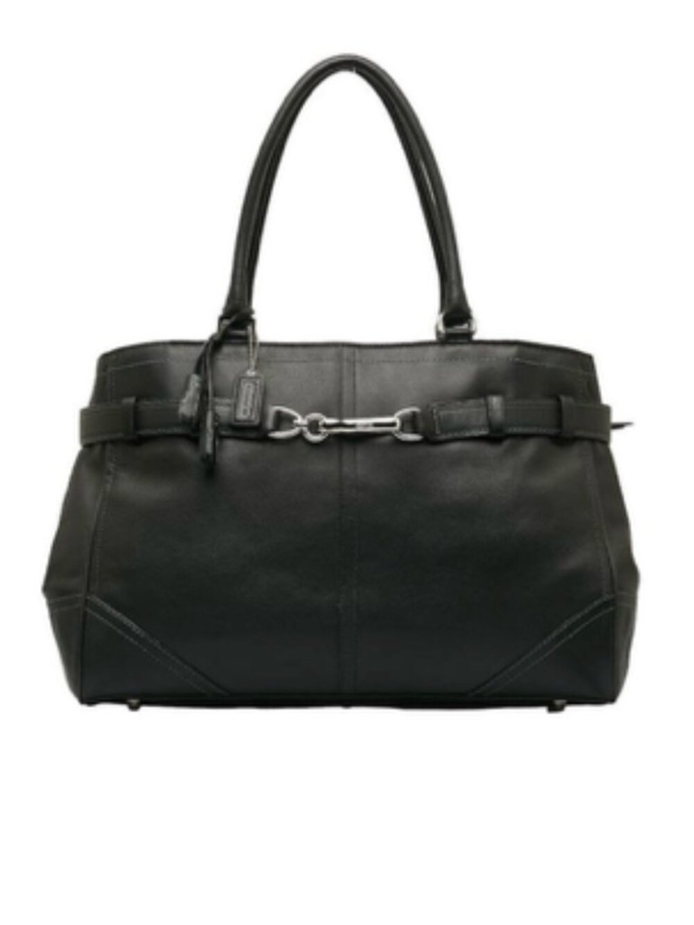 Coach Hampton Black Leather Satchel Medium‎ Shoulder Bag Roomy Designer Purse